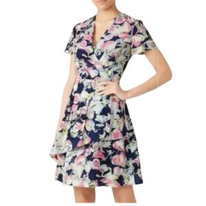 Slate & Willow 100% SILK Dress Floral Faux Wrap Mini V-neck Short Sleeve 2 RTR